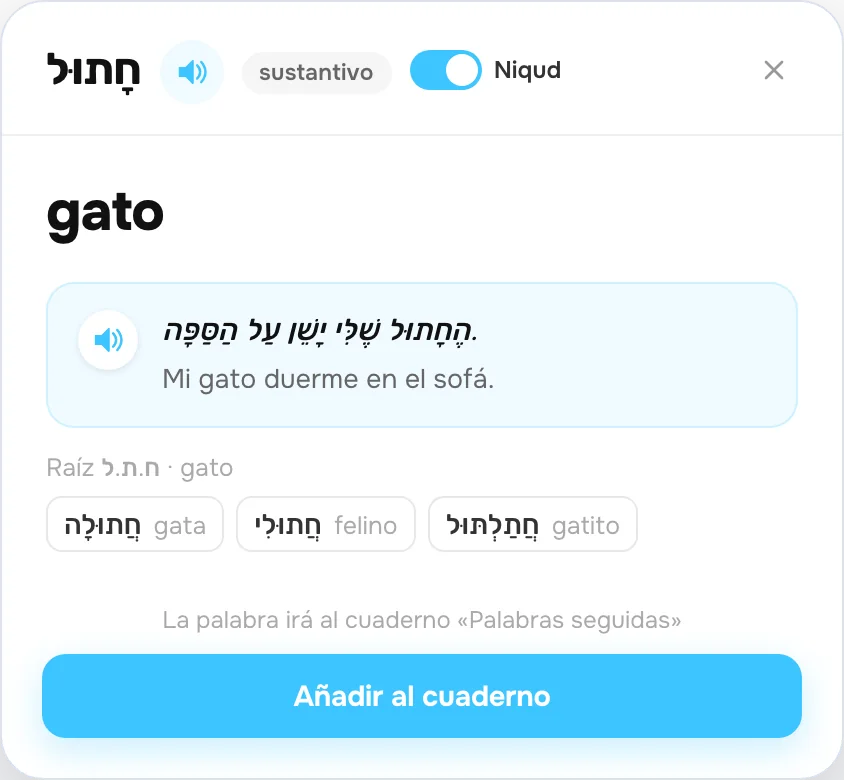 Ficha de un verbo: binyán, raíz y palabras de la misma raíz
