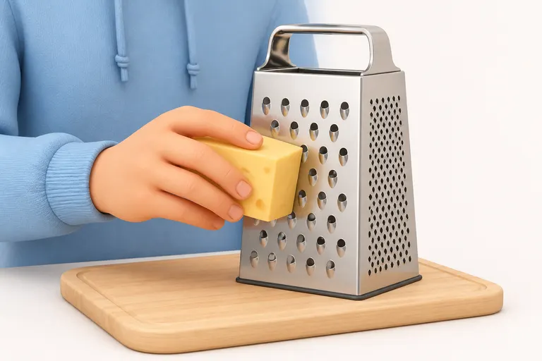 grate — тереть / натереть (на тёрке) — Он трёт сыр на тёрке.